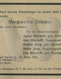 Todesanzeige 1948 Margarete Dittmer