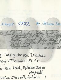 Taufregister 1772 Johannn Jacob Lickfett