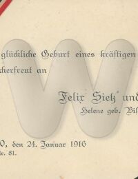 Anzeige 1916 zur Geburt von Hans-Oskar Sietz