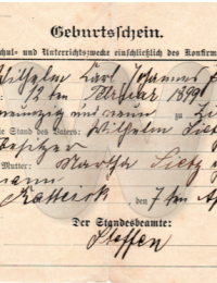 Geburtsschein Wilhelm Karl Johannes Paul Sietz 1899