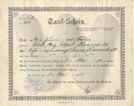 Tauf-Schein 1910-05-01 Hauschild Geb 1908-06-20