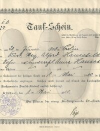 Tauf-Schein 1910-05-01 Hauschild Geb 1908-06-20